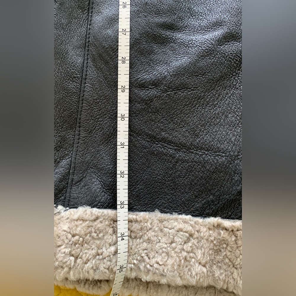 BOD & CHRISTENSEN Black Leather & Shearling Knee Length Coat - Picture 15 of 16